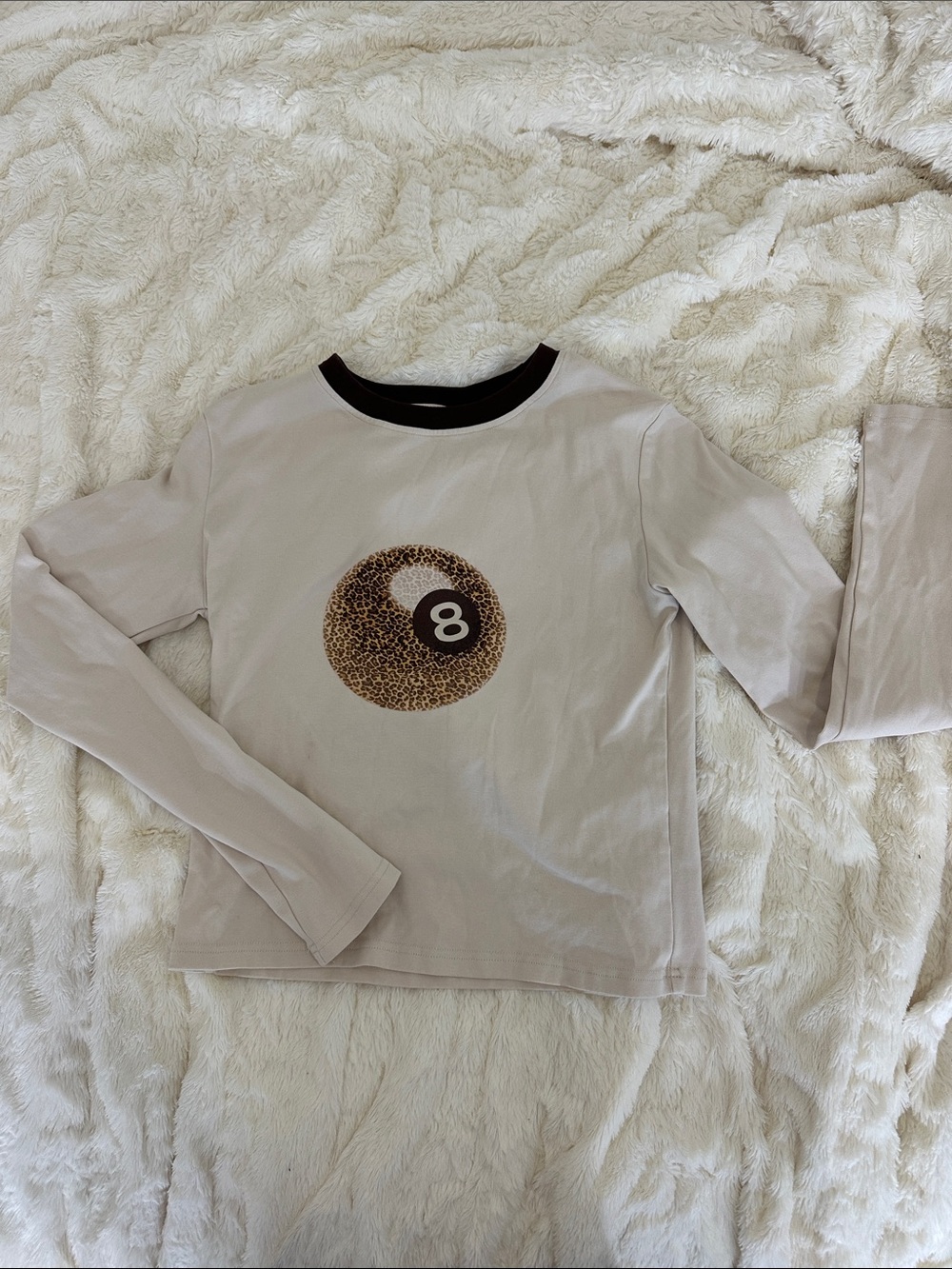 Edikted Cream Long-Sleeve Tee with Leopard 8-Ball Graphic